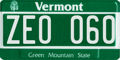 VT license plate ZEO060