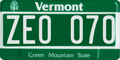 VT license plate ZEO070