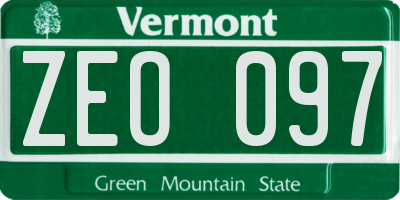 VT license plate ZEO097