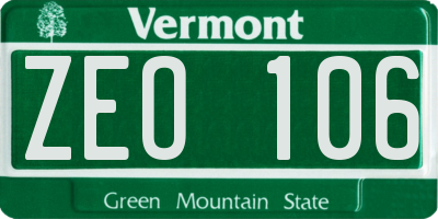 VT license plate ZEO106