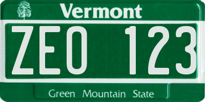 VT license plate ZEO123