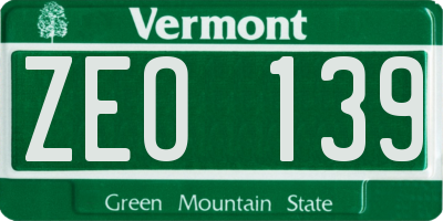VT license plate ZEO139