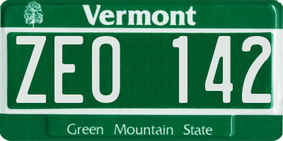 VT license plate ZEO142