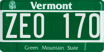 VT license plate ZEO170