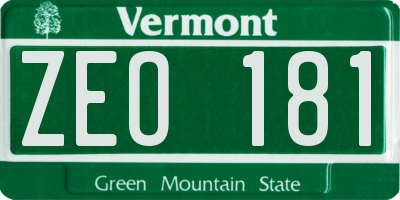 VT license plate ZEO181