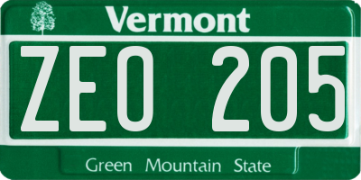 VT license plate ZEO205