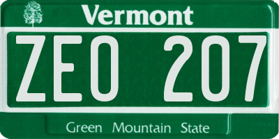 VT license plate ZEO207
