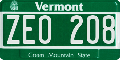 VT license plate ZEO208