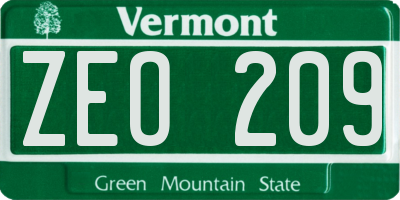 VT license plate ZEO209