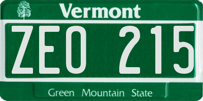 VT license plate ZEO215