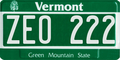 VT license plate ZEO222