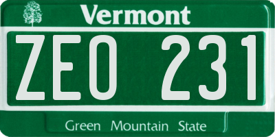VT license plate ZEO231