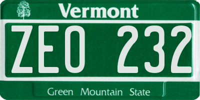 VT license plate ZEO232