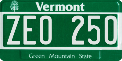 VT license plate ZEO250