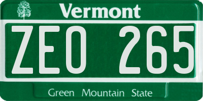 VT license plate ZEO265