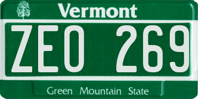 VT license plate ZEO269