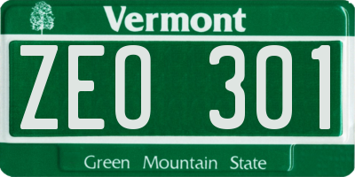 VT license plate ZEO301