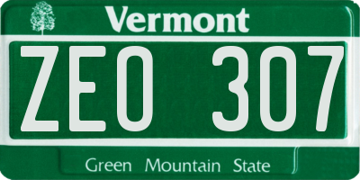 VT license plate ZEO307