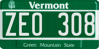 VT license plate ZEO308