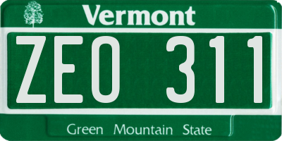 VT license plate ZEO311