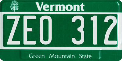 VT license plate ZEO312
