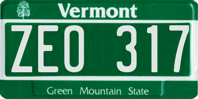 VT license plate ZEO317