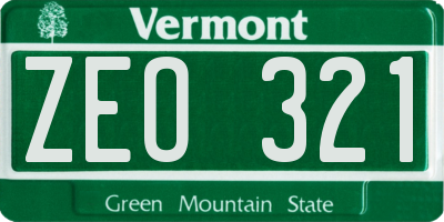 VT license plate ZEO321