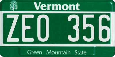 VT license plate ZEO356
