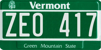 VT license plate ZEO417