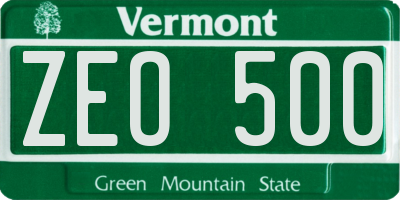 VT license plate ZEO500