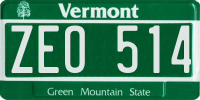 VT license plate ZEO514
