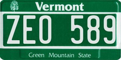 VT license plate ZEO589