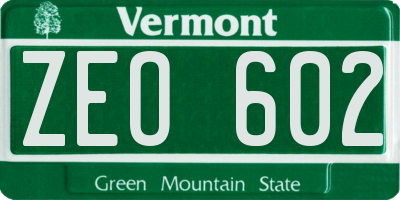 VT license plate ZEO602
