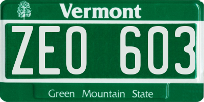 VT license plate ZEO603