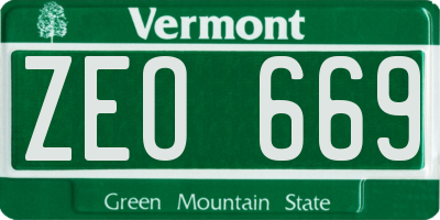 VT license plate ZEO669