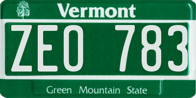 VT license plate ZEO783