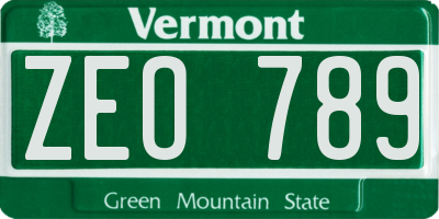 VT license plate ZEO789