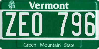 VT license plate ZEO796