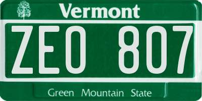 VT license plate ZEO807