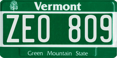 VT license plate ZEO809