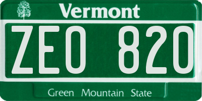 VT license plate ZEO820