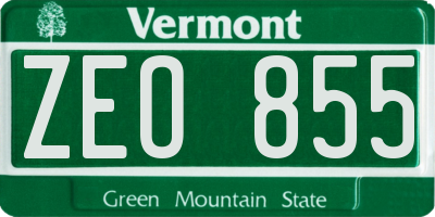 VT license plate ZEO855