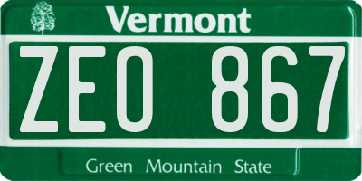 VT license plate ZEO867