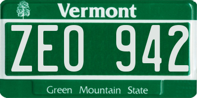 VT license plate ZEO942