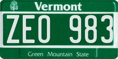 VT license plate ZEO983