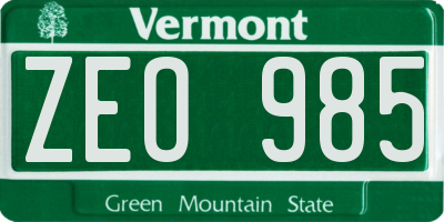 VT license plate ZEO985