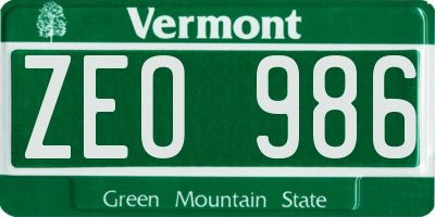 VT license plate ZEO986