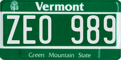 VT license plate ZEO989