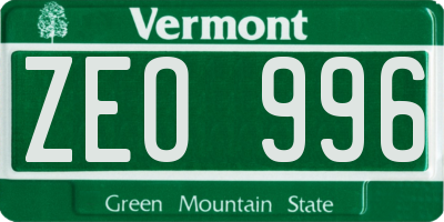 VT license plate ZEO996