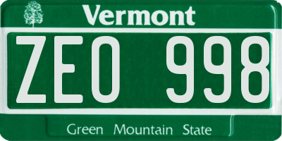 VT license plate ZEO998